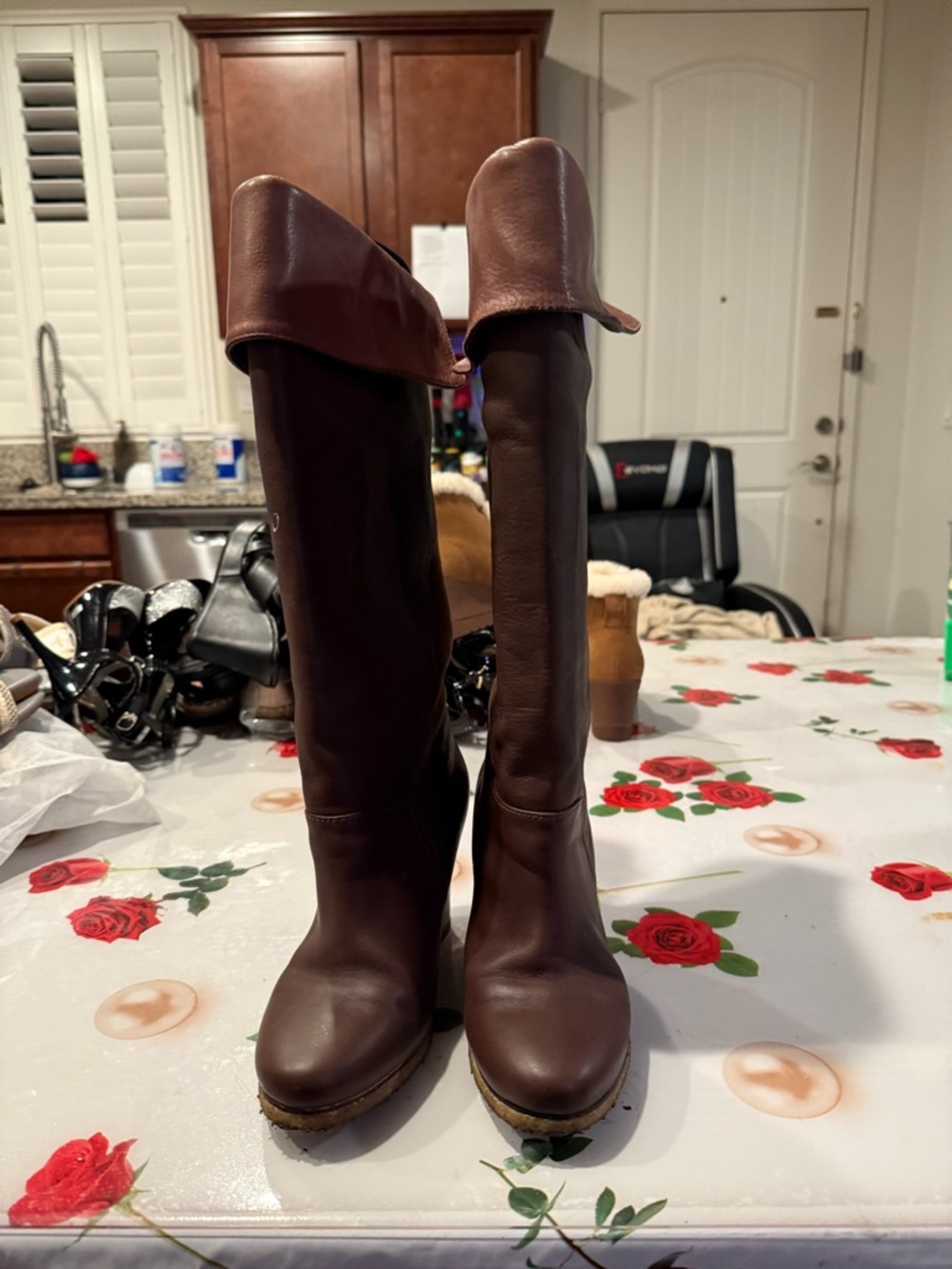 UGG Brown Heeled Boots with Cream Accents